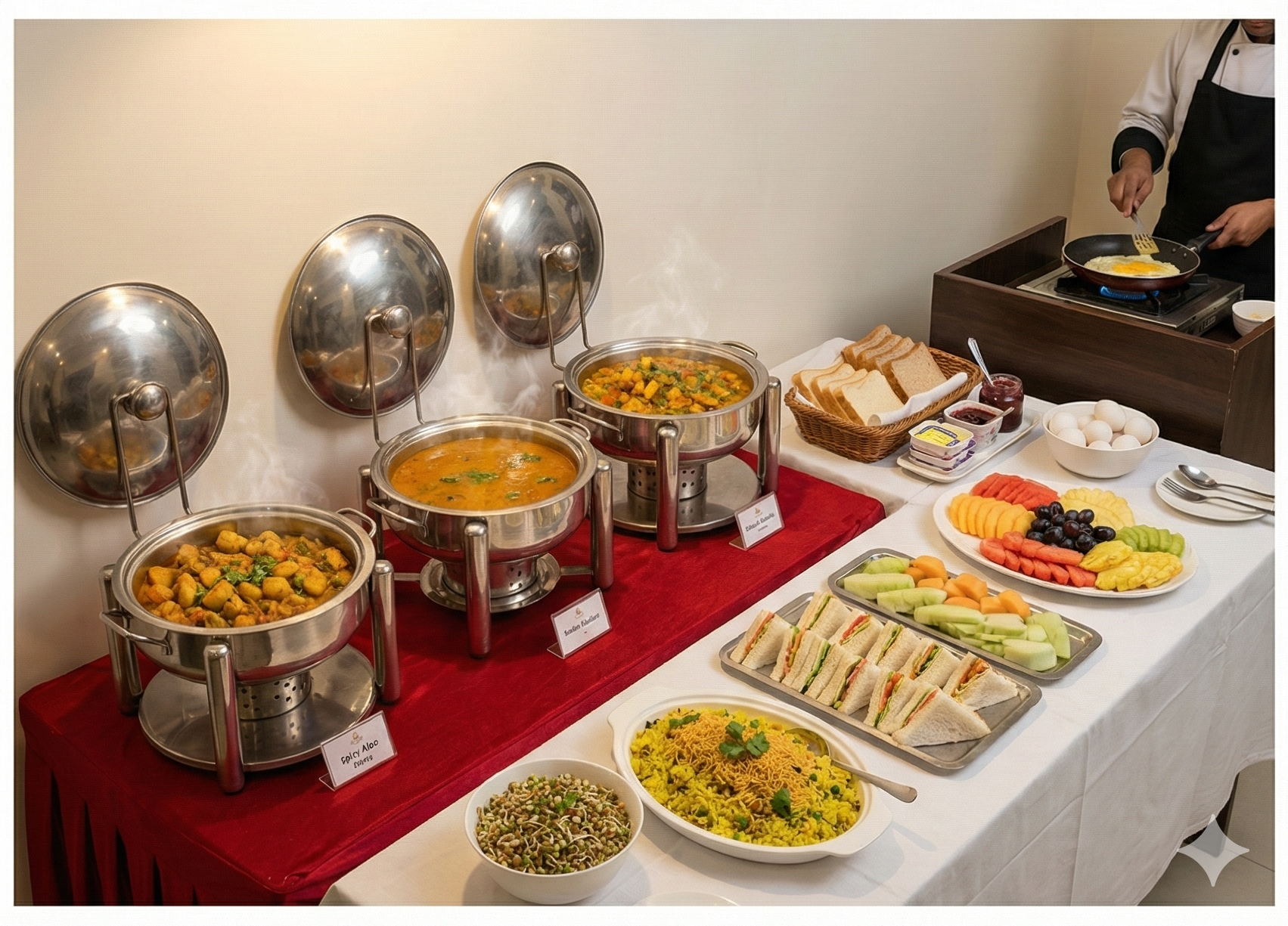 Breakfast buffet spread